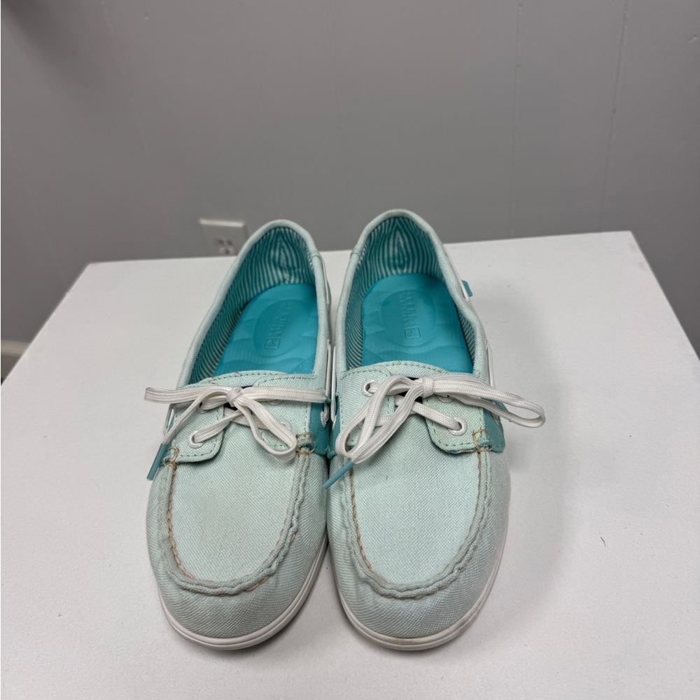 Sperry Blue Nautical Loafers with White Soles
